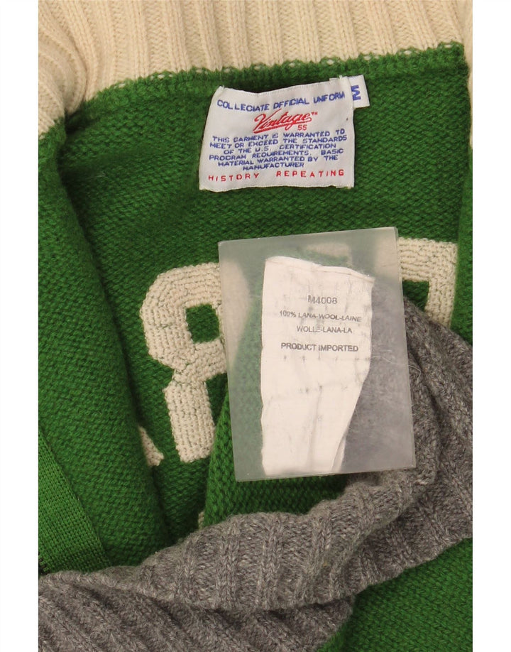 VINTAGE Cardigan graphique pour homme en laine color block vert moyen