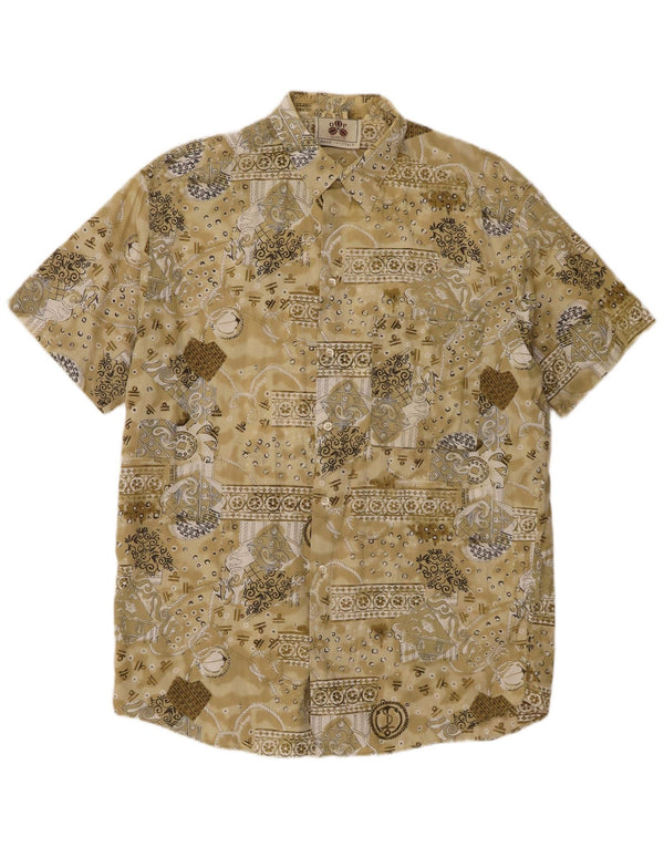 De Pietri Chemise graphique à manches courtes pour hommes IT 52 Large Kaki Paisley Cotton