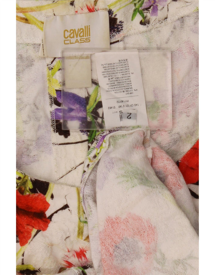 JUST CAVALLI Robe droite pour femme Taille 2 Petit coton floral blanc