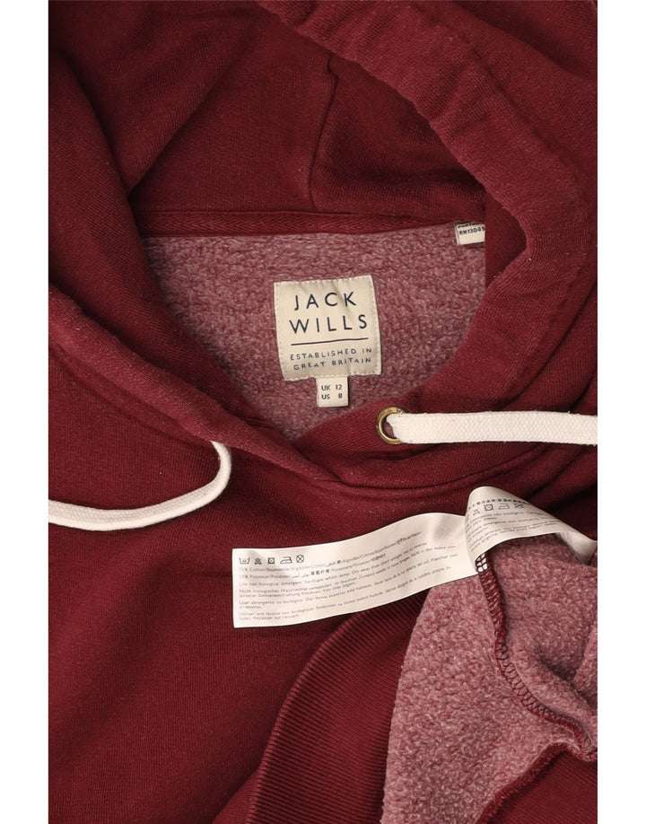 JACK WILLS Pull à capuche graphique pour femme UK 12 en coton bordeaux moyen