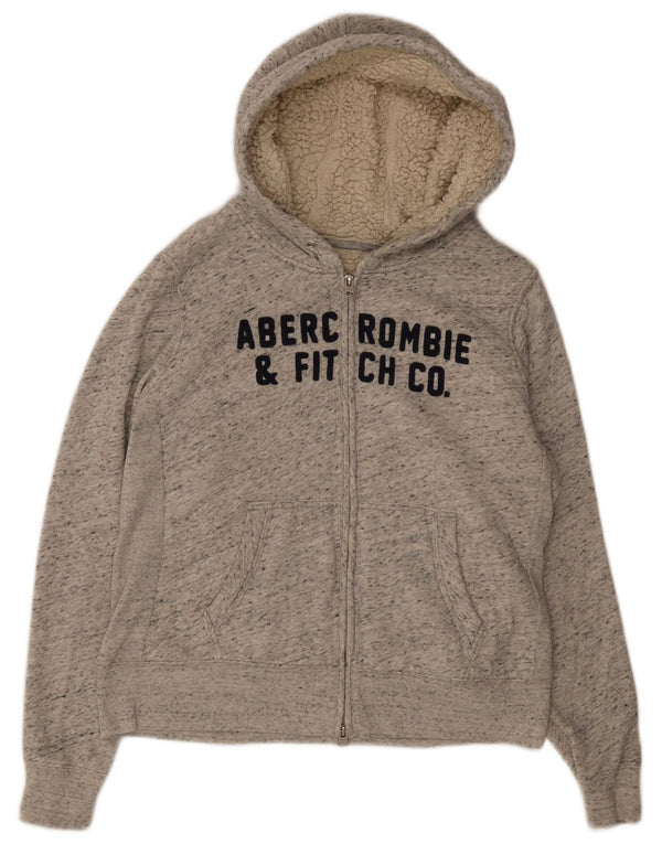 Abercrombie & Fitch Pull à capuche zippé Sherpa pour femme UK 16 Large Gris