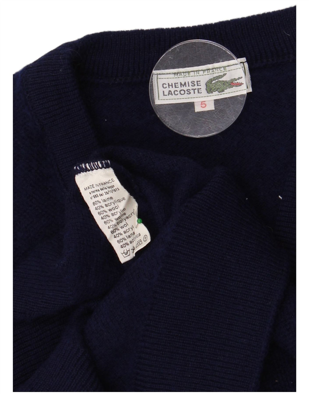 LACOSTE Homme Gilet Débardeur Taille 5 Grande Laine Bleu Marine