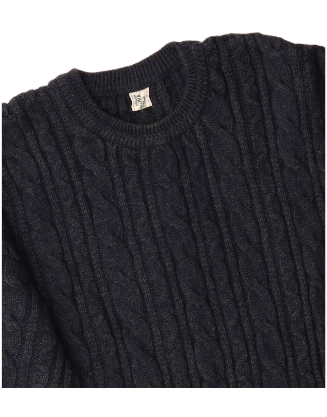 VINTAGE Homme Crew Neck Jumper Pull Grand Bleu Marine Acrylique