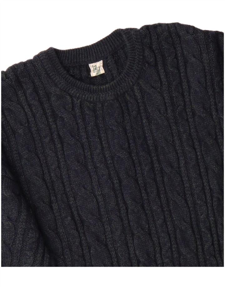 VINTAGE Homme Crew Neck Jumper Pull Grand Bleu Marine Acrylique