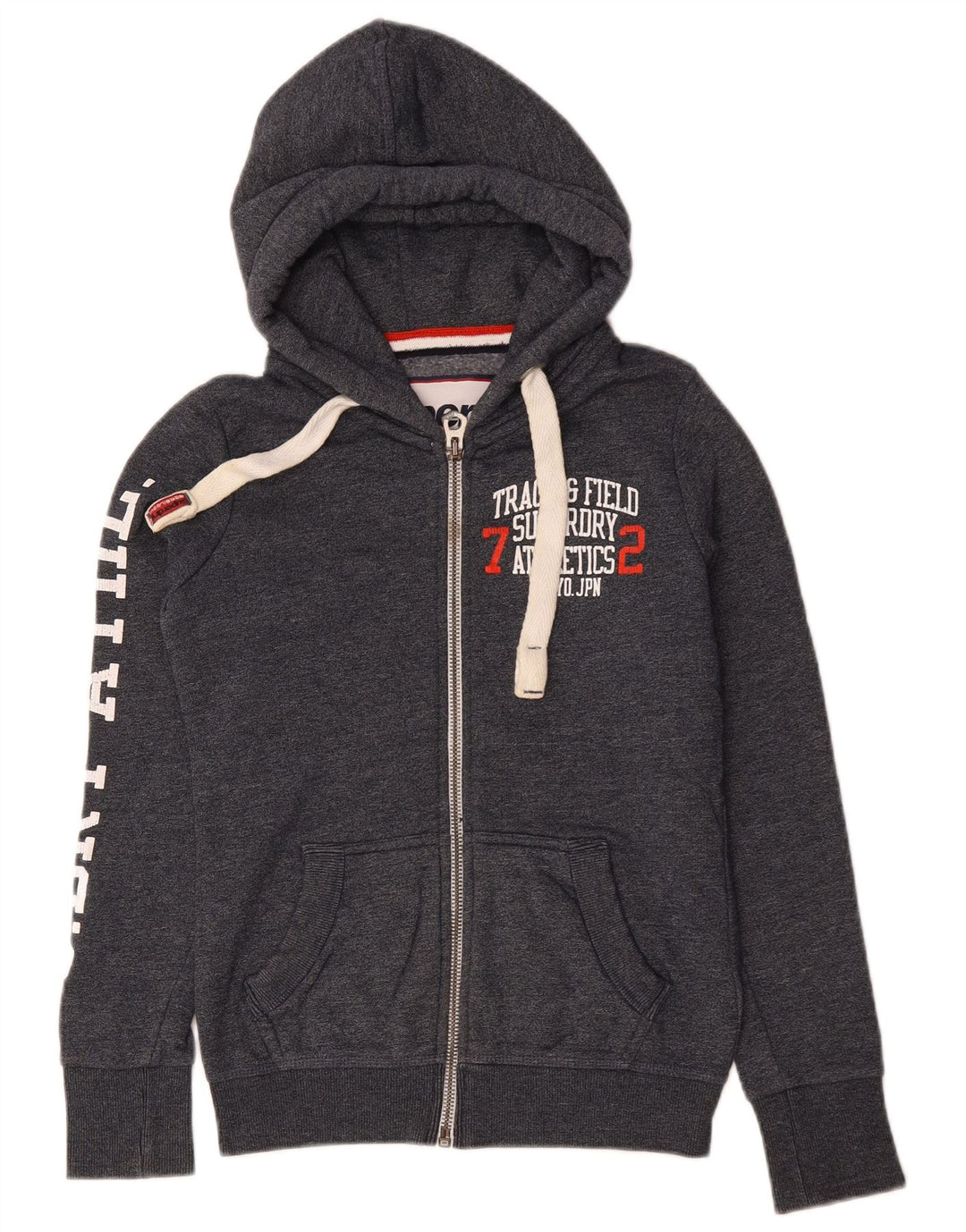 SUPERDRY Pull à capuche zippé Track & Field Graphic pour homme XS Gris Coton