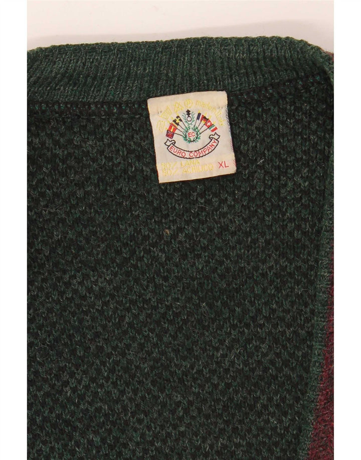vintage Homme Cardigan Pull XL Laine Verte