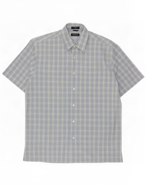 Nautica Chemise à manches courtes pour homme XL en coton à carreaux bleu