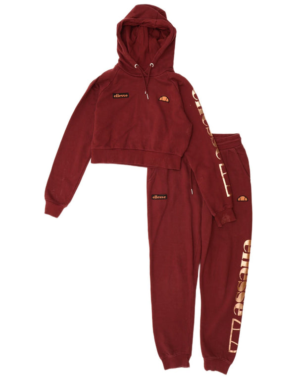 Ellesse Survêtement complet graphique pour femme UK 8 Small en coton bordeaux