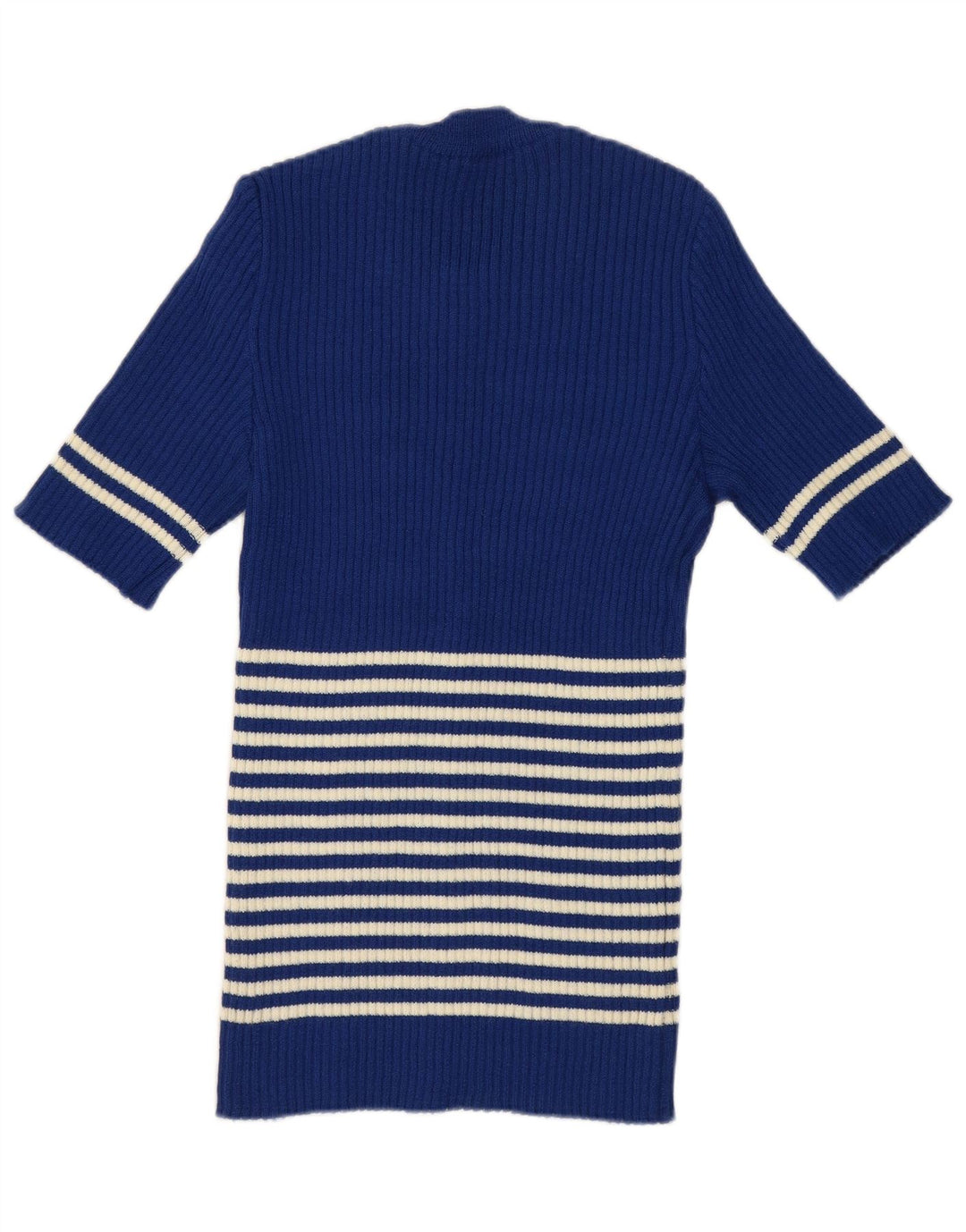 vintage Womens Crew Neck Jumper Pull UK 12 Bleu Moyen Rayé