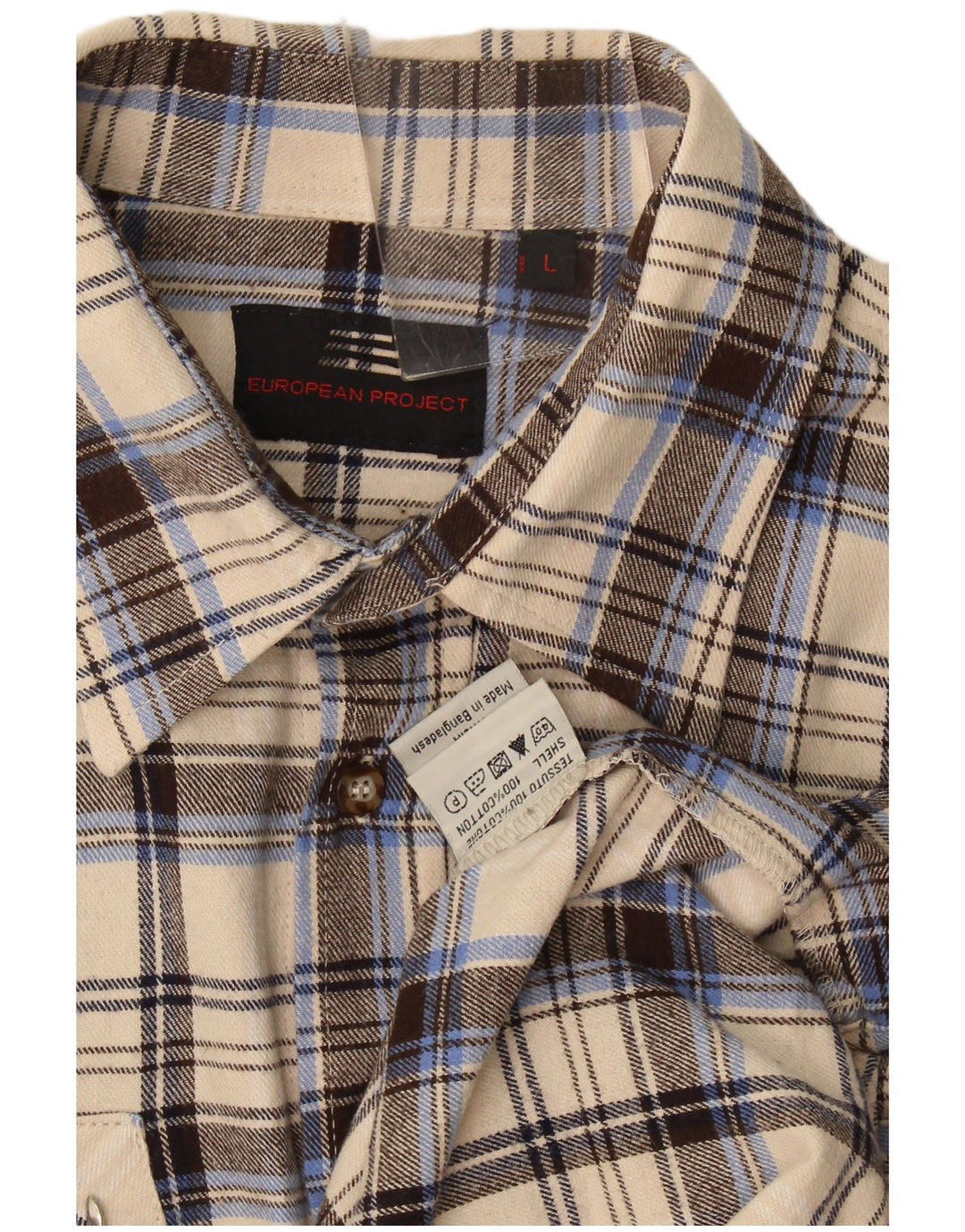 European Project Chemise en flanelle pour homme en coton à carreaux beiges