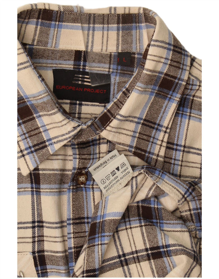 European Project Chemise en flanelle pour homme en coton à carreaux beiges