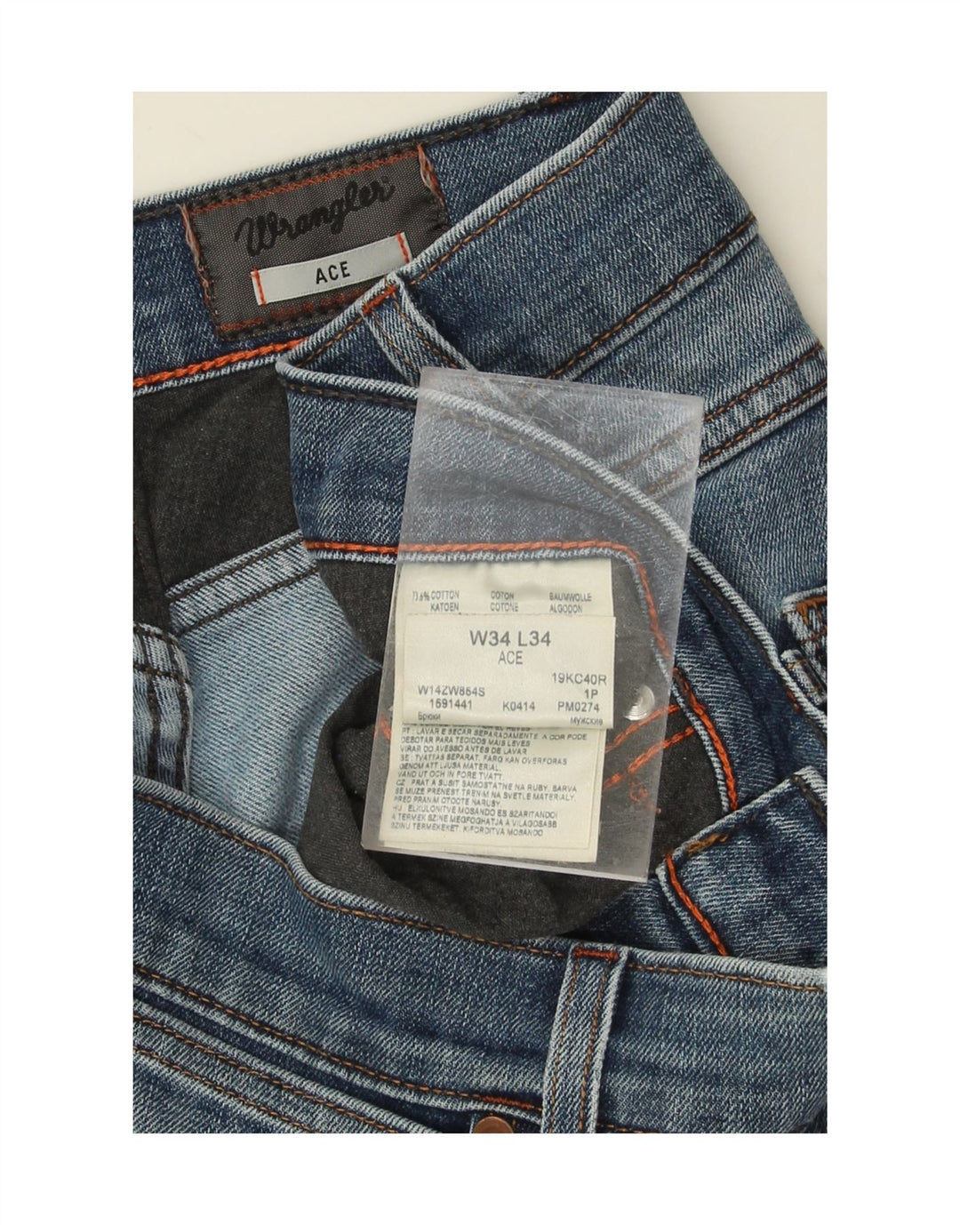 WRANGLER Mens Ace Straight Jeans W34 L34 Blue Polyester Vintage Wrangler and Second-Hand Wrangler from Messina Hembry 