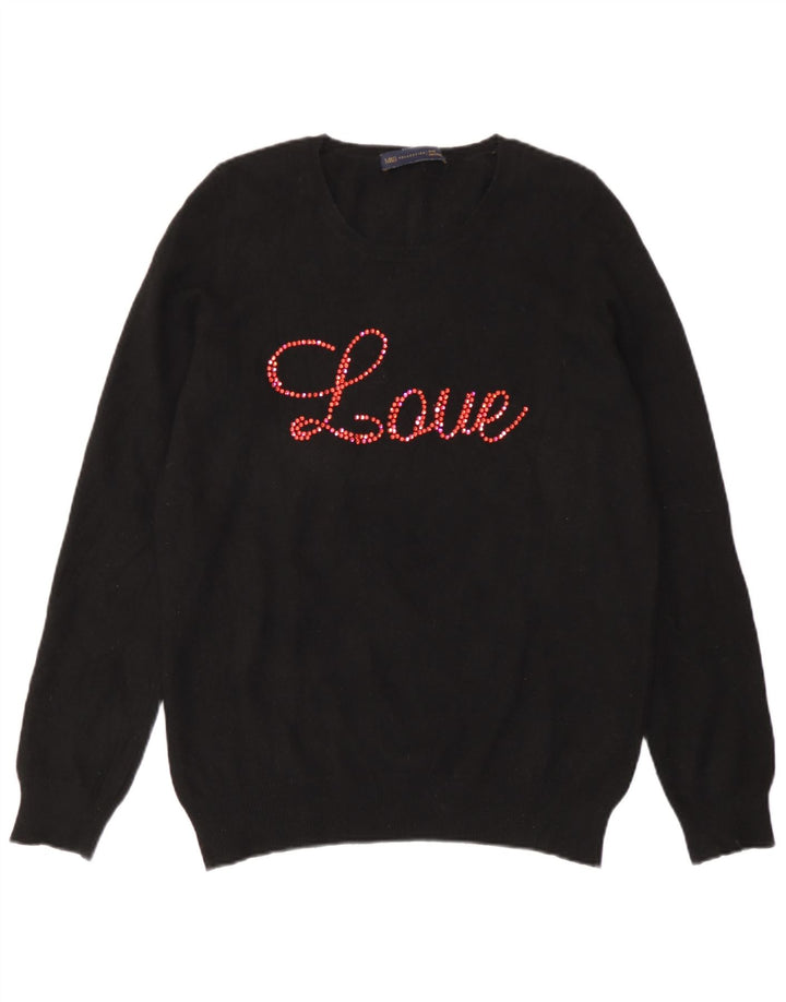 Marks & Spencer Pull graphique à col rond pour femme UK 14 Large Noir
