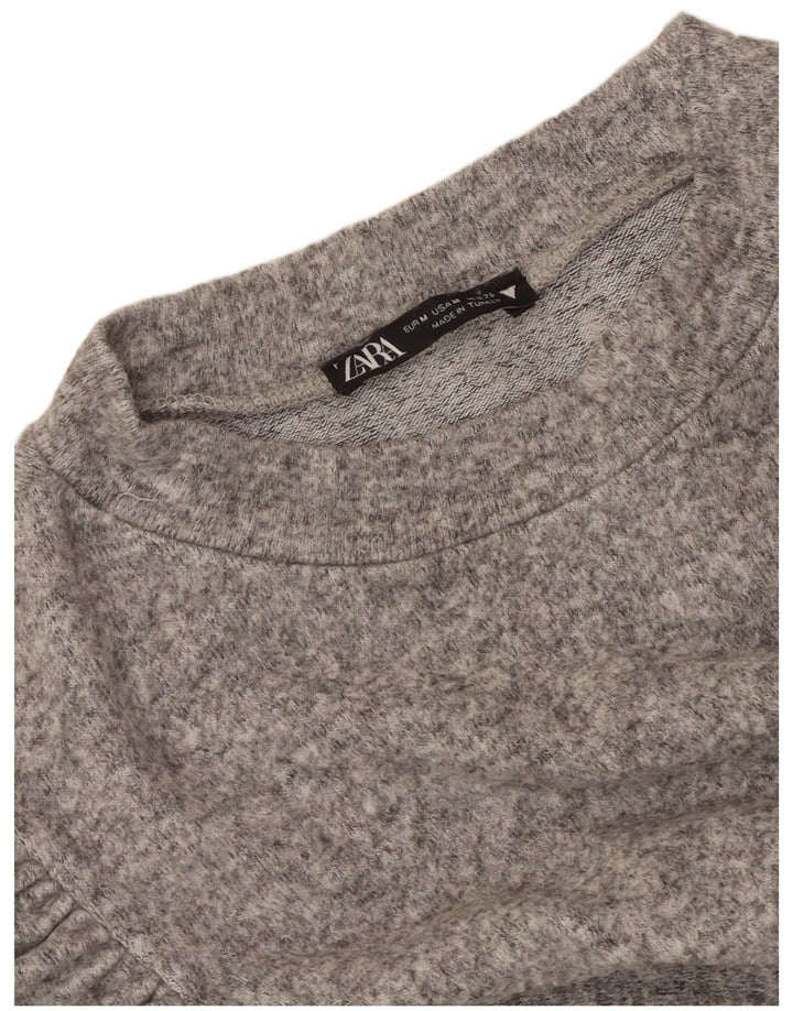ZARA Chemisier à manches longues pour femme UK 12 Gris moyen moucheté