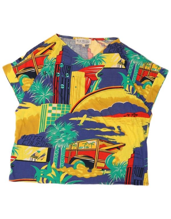 vintage Womens Graphic T-Shirt Top UK 16 Grand Coton Multicolore