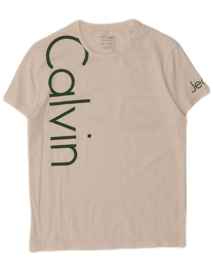 CALVIN KLEIN JEANS T-Shirt Graphique Femme UK 12 Coton Blanc Moyen