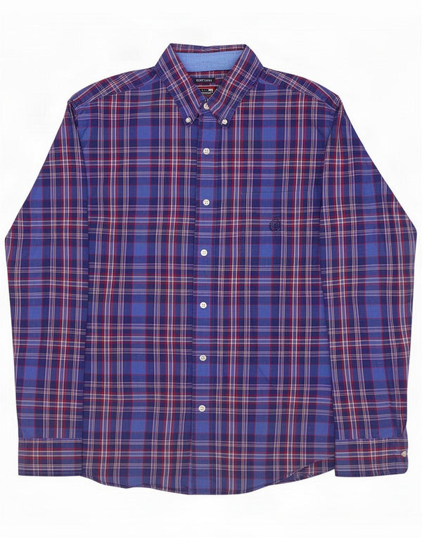 Chaps Chemise Homme Facile d'entretien Grand Carreau Bleu Coton