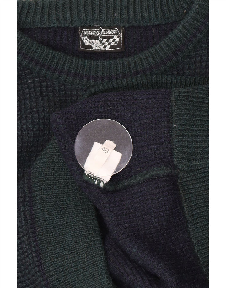 vintage Mens Crew Neck Jumper Pull IT 48 Petit Vert