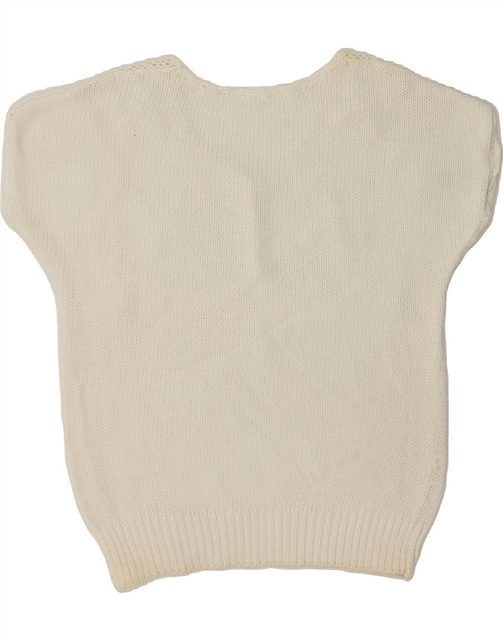 VINTAGE Womens Oversized V-Neck Jumper Sweater UK 8/10 Small White Vintage Vintage and Second-Hand Vintage from Messina Hembry 
