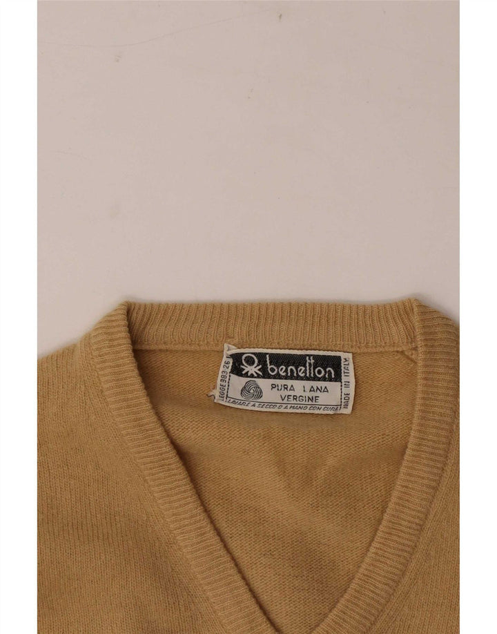 Benetton Pull col V pour femme UK 10 Petite laine beige