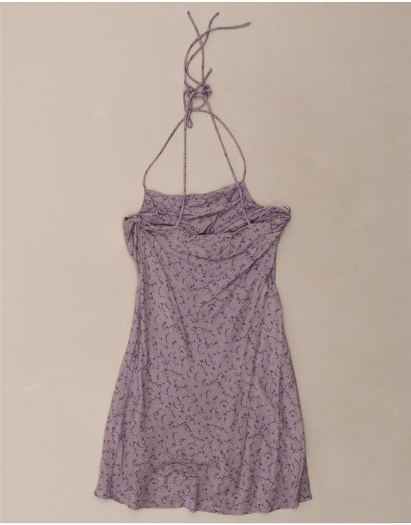 Zara Femme Mini Robe Halter UK 6 XS Violet Floral Viscose