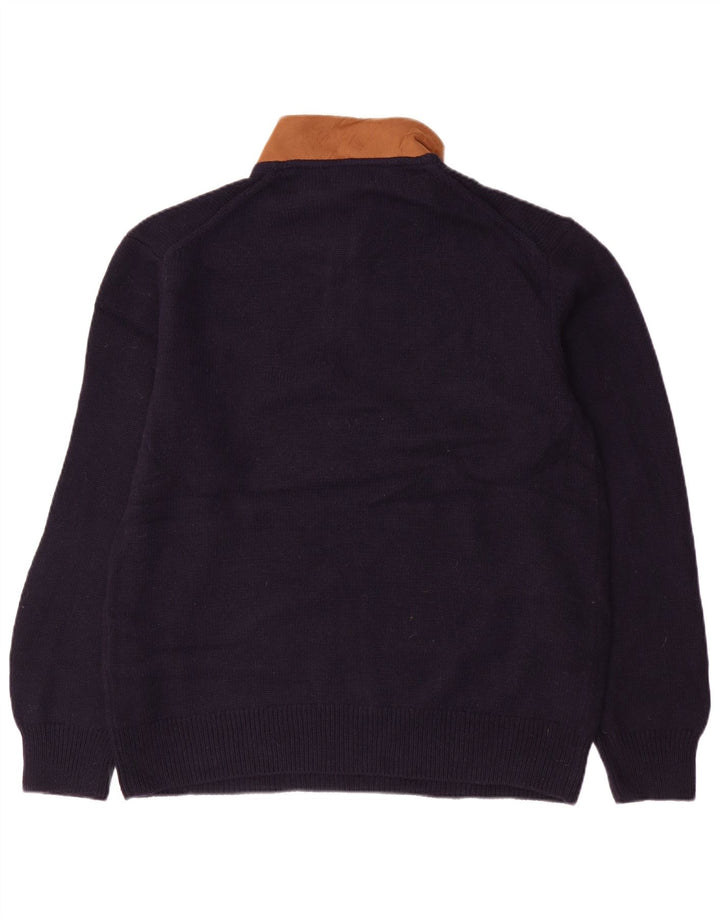 ORVIS Pull à col zippé pour homme en laine d'agneau color block bleu marine