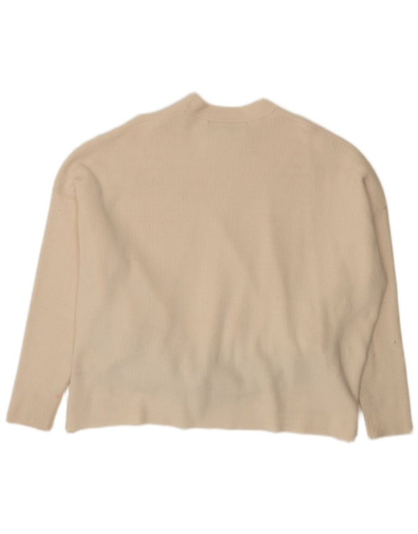 Zara Pull surdimensionné à col rond pour femme UK 10 Petite viscose blanche