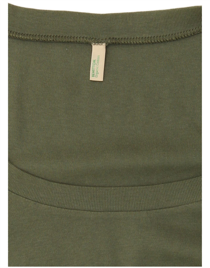 Benetton T-Shirt Femme Top UK 10 Petit Kaki