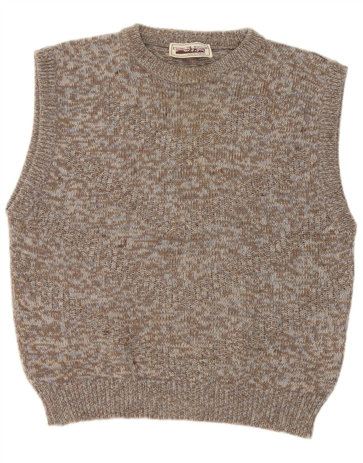 vintage Mens Vest Tank Top XS Gris Moucheté Laine