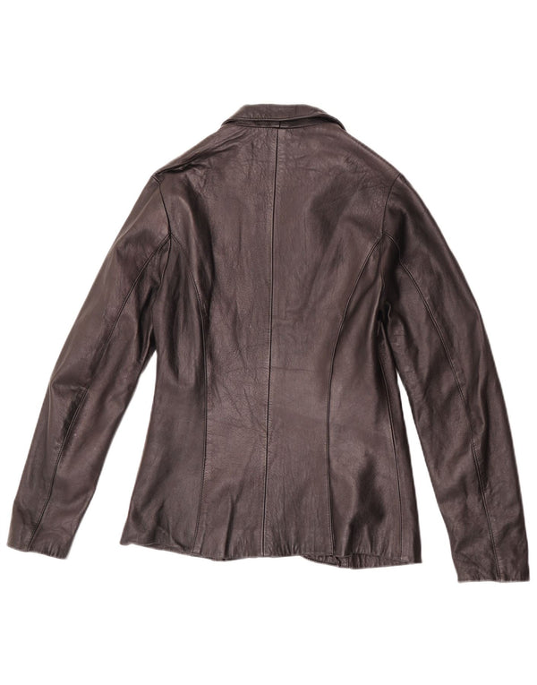 vintage Femme 1 Bouton Veste Blazer En Cuir IT 42 Moyen Noir