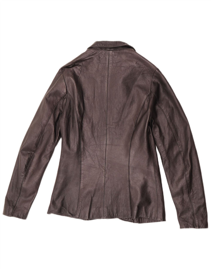 vintage Femme 1 Bouton Veste Blazer En Cuir IT 42 Moyen Noir