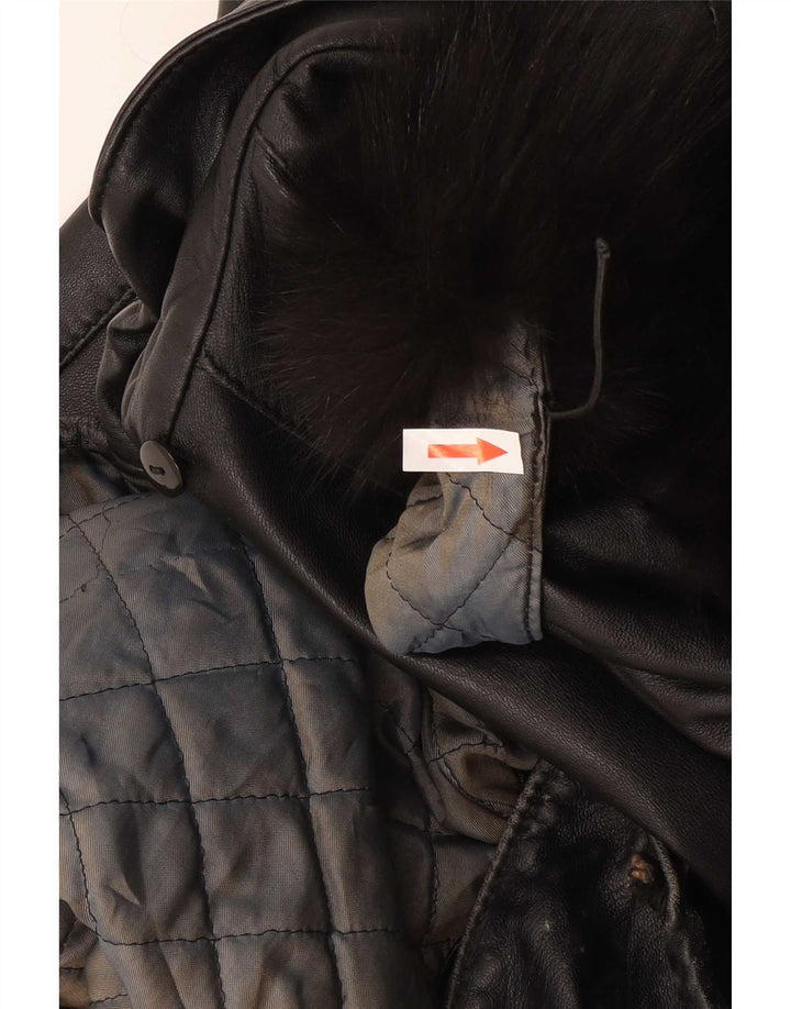 Basetti Veste en cuir à capuche pour femme IT 46 Large Noir