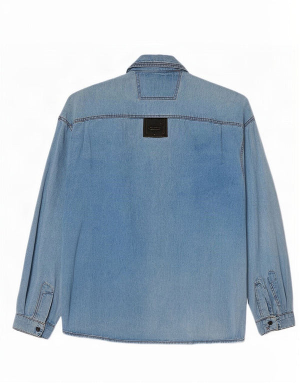 Chemise en jean vintage pour homme grand colorblock bleu