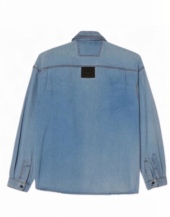 Chemise en jean vintage pour homme grand colorblock bleu