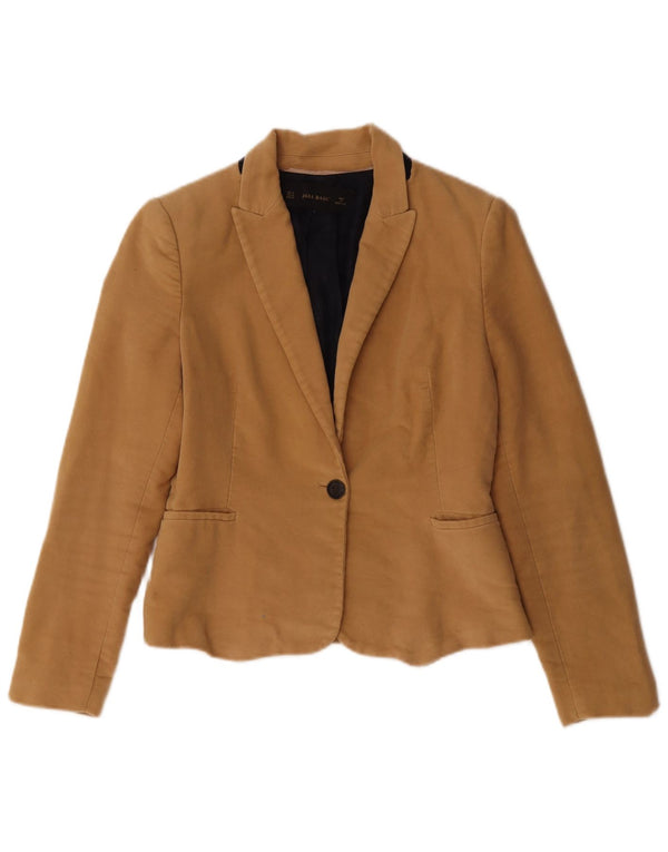 Zara Womens Crop 1 Button Blazer Jacket UK 12 Acétate Beige Moyen