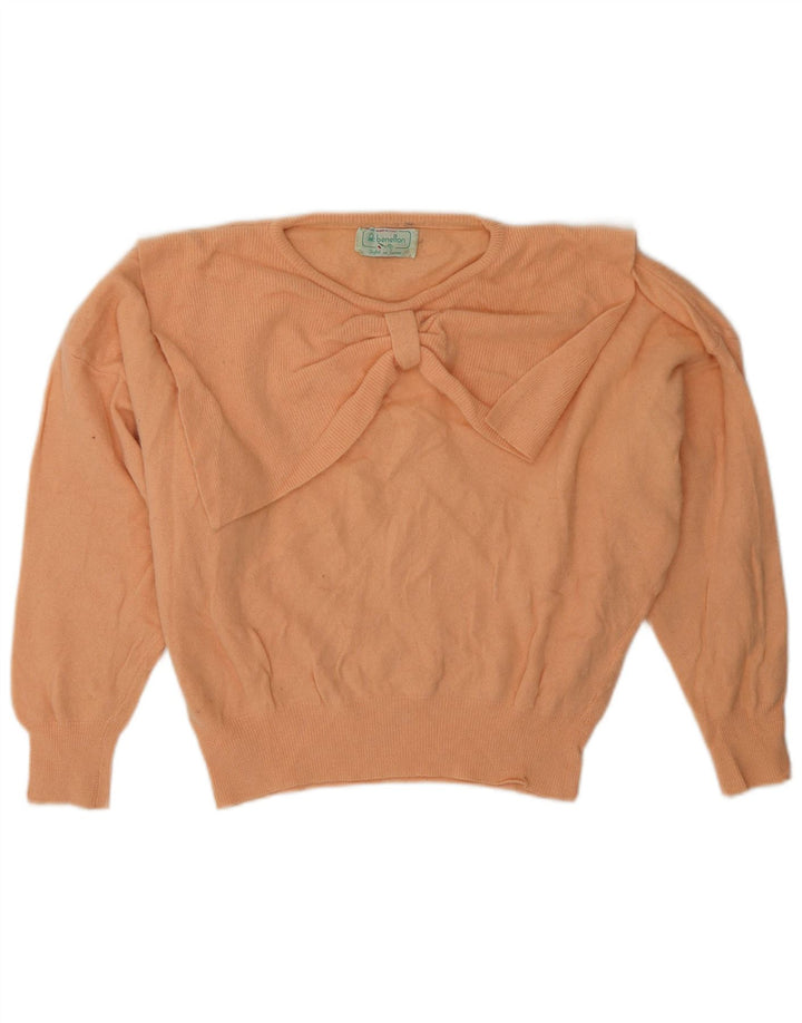BENETTON Pull court à col bateau pour femme UK 12 Rose moyen