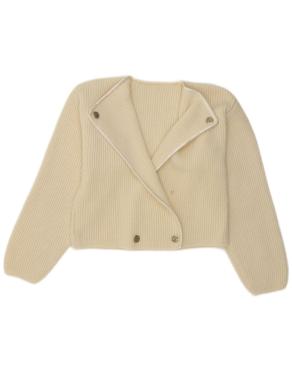 vintage Femmes Crop Double Breasted Cardigan Pull UK 14 Moyen Off White