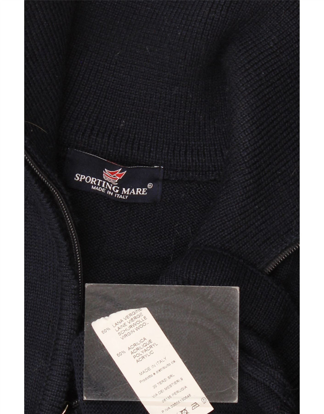 Sporting Mare Pull à col zippé pour homme en laine vierge bleu marine Taille L
