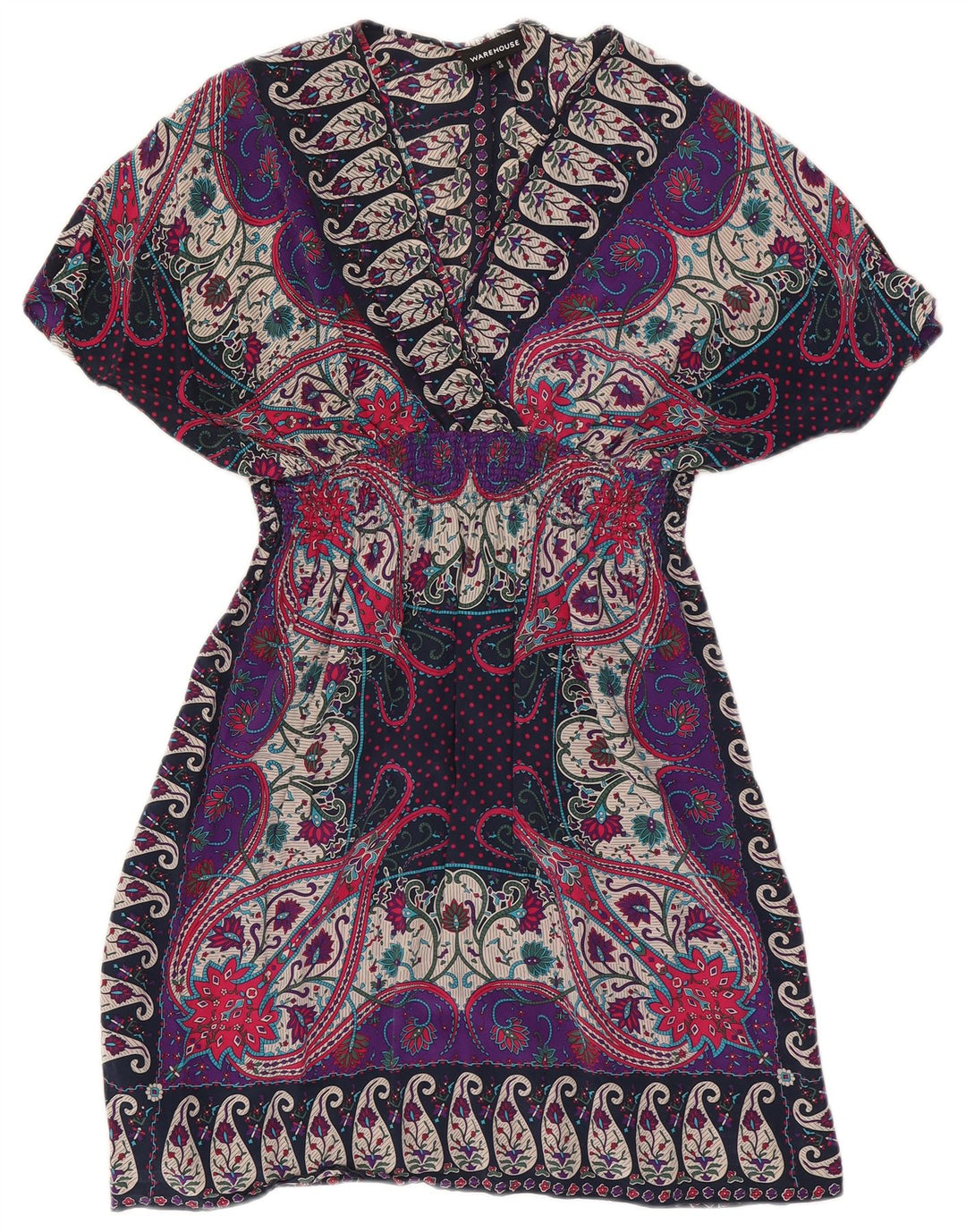 Warehouse Robe caftan pour femme UK 42 en soie cachemire multicolore moyenne