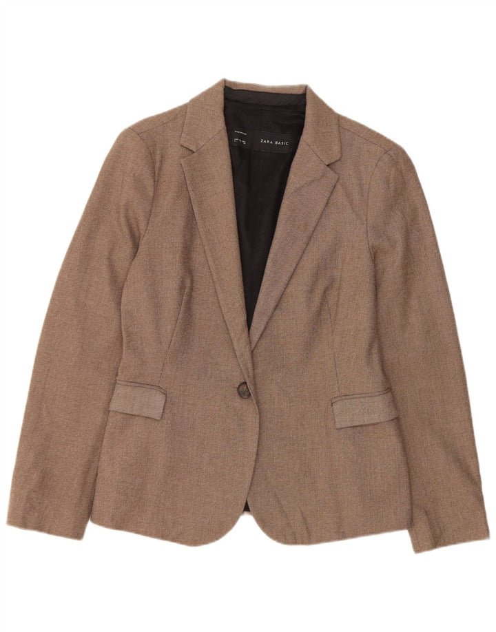 Zara Veste Blazer 1 Bouton Femme UK 14 Large Marron Polyester
