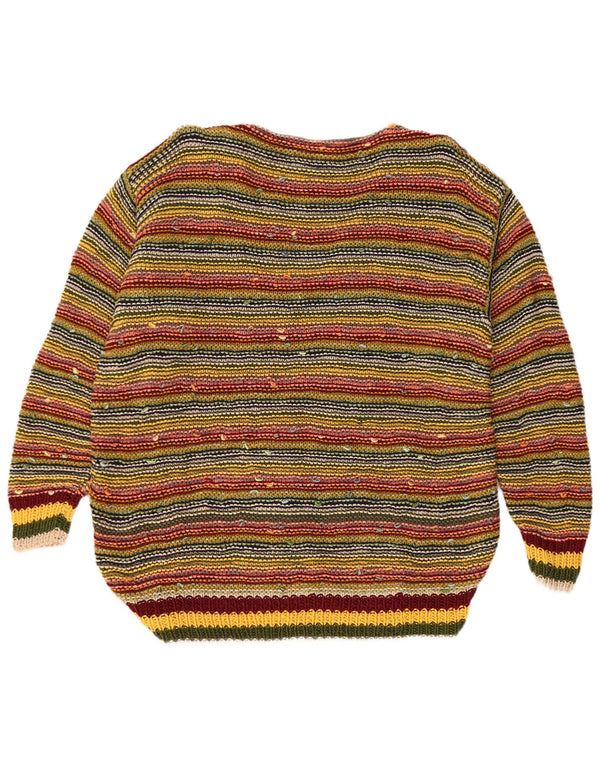 vintage Womens V-Col Jumper Sweater UK 16 Grand Rayé Multicolore