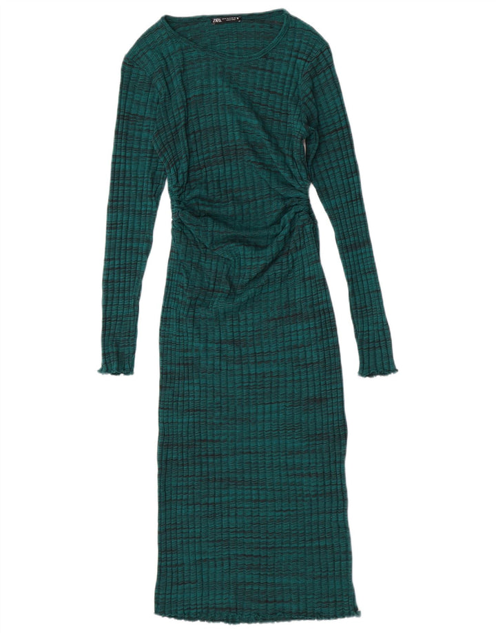 Zara Robe pull pour femme UK 12 Rayé vert moyen