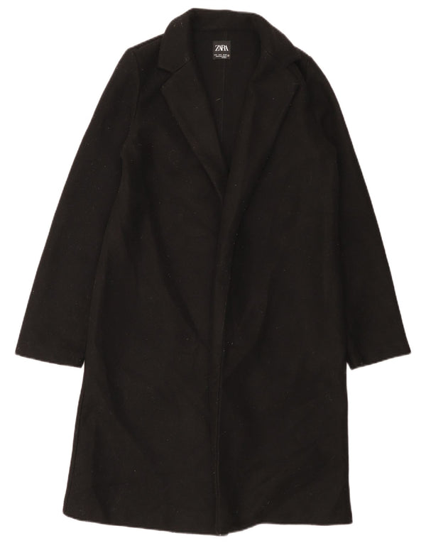 Zara Womens Open Overcoat UK 10 Small Noir Polyester