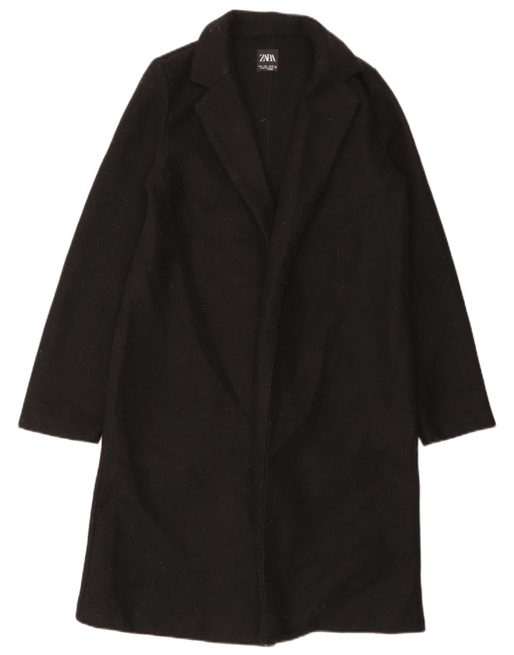 Zara Womens Open Overcoat UK 10 Small Noir Polyester