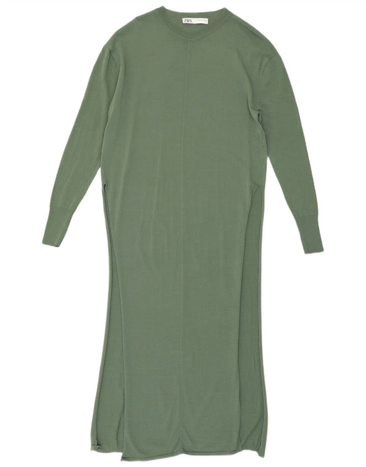 Zara Robe Maxi Femme UK 12 Viscose Vert Moyen