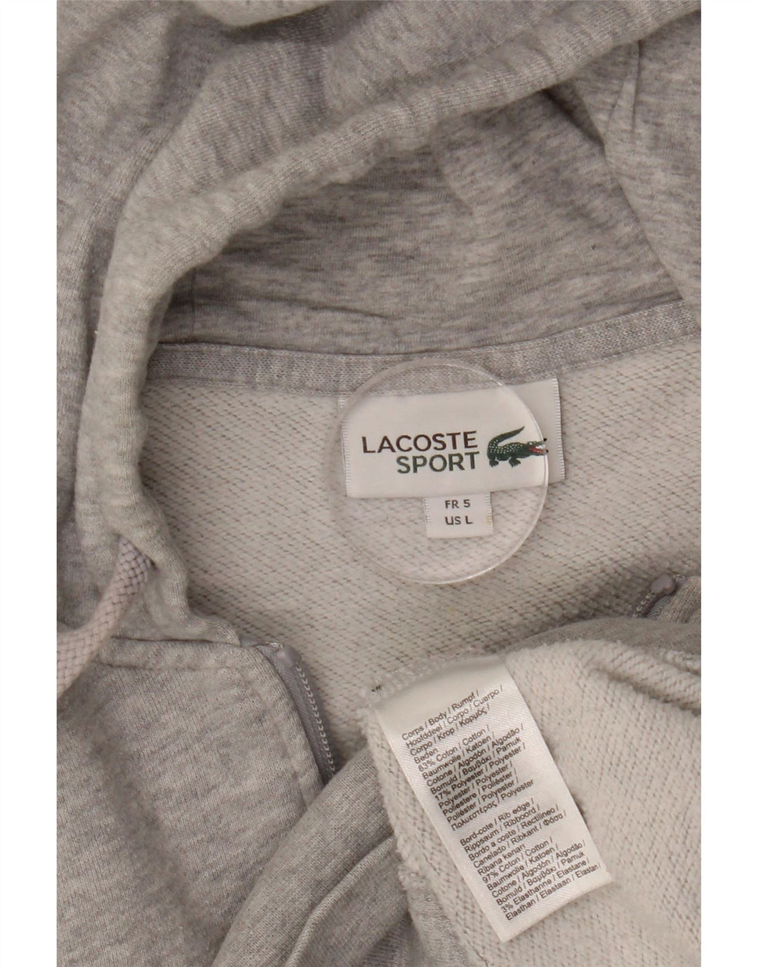LACOSTE Homme Zip Hoodie Pull Taille 5 Grand Gris Moucheté Coton