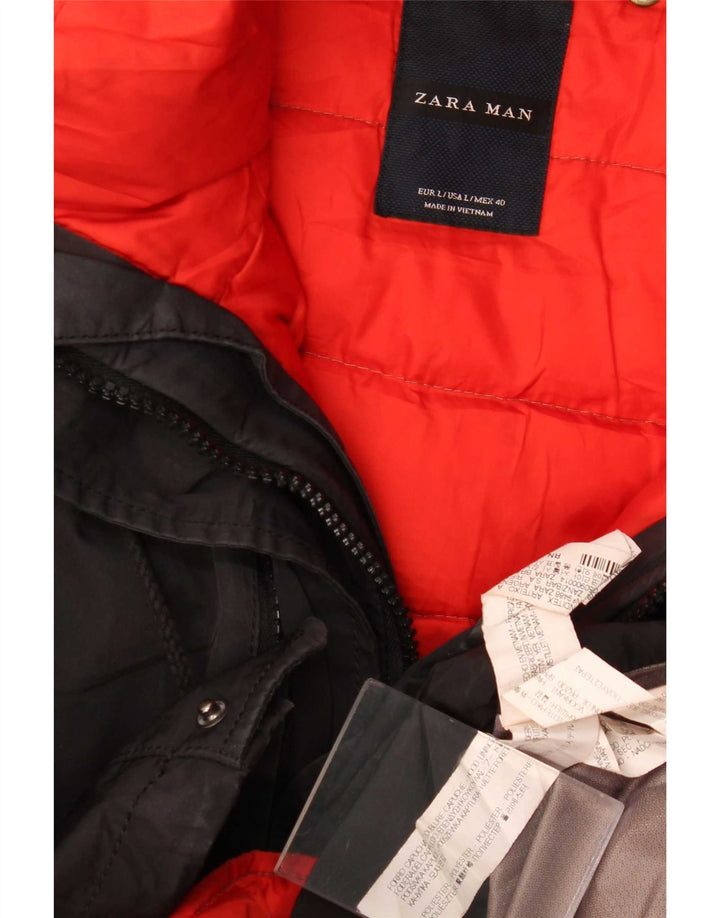 Zara Veste matelassée à capuche pour homme UK 40 Large Noir Polyester