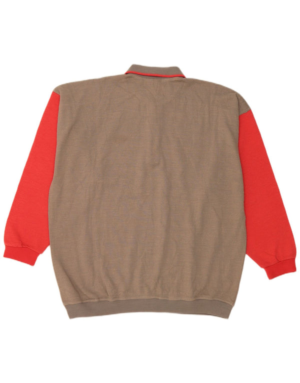Mc Crae's Sweat-shirt à col polo pour homme XL en coton color block Gris