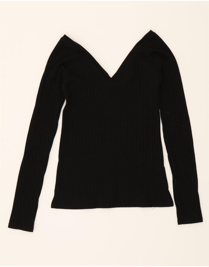 ZARA Womens V-Neck Jumper Sweater UK 12 Medium Black Vintage Zara and Second-Hand Zara from Messina Hembry 