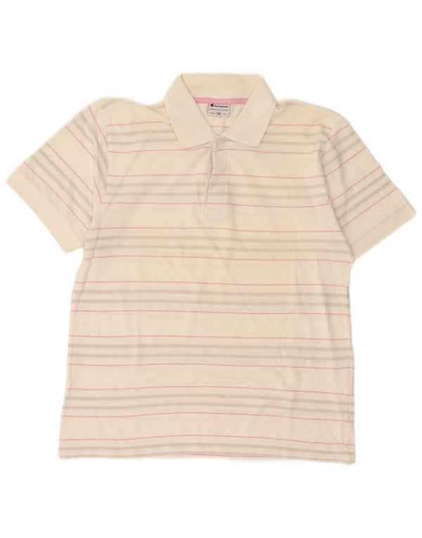 Champion Polo Homme Coton Rayé Blanc Moyen